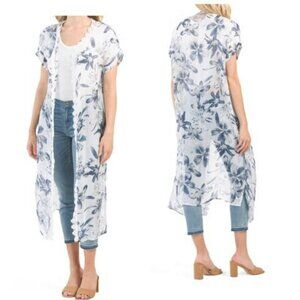 NWT New Elena Baldi Floral Print Silk Blend Kimono Duster ONE SIZE